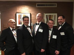 Our Worthy Warden, Sir Knight Tony Hocker stands to the left of our council's newest Sir Knights, Neal Cullen, Ed Welsh, Jim Cosgrove and Mike Walsh.